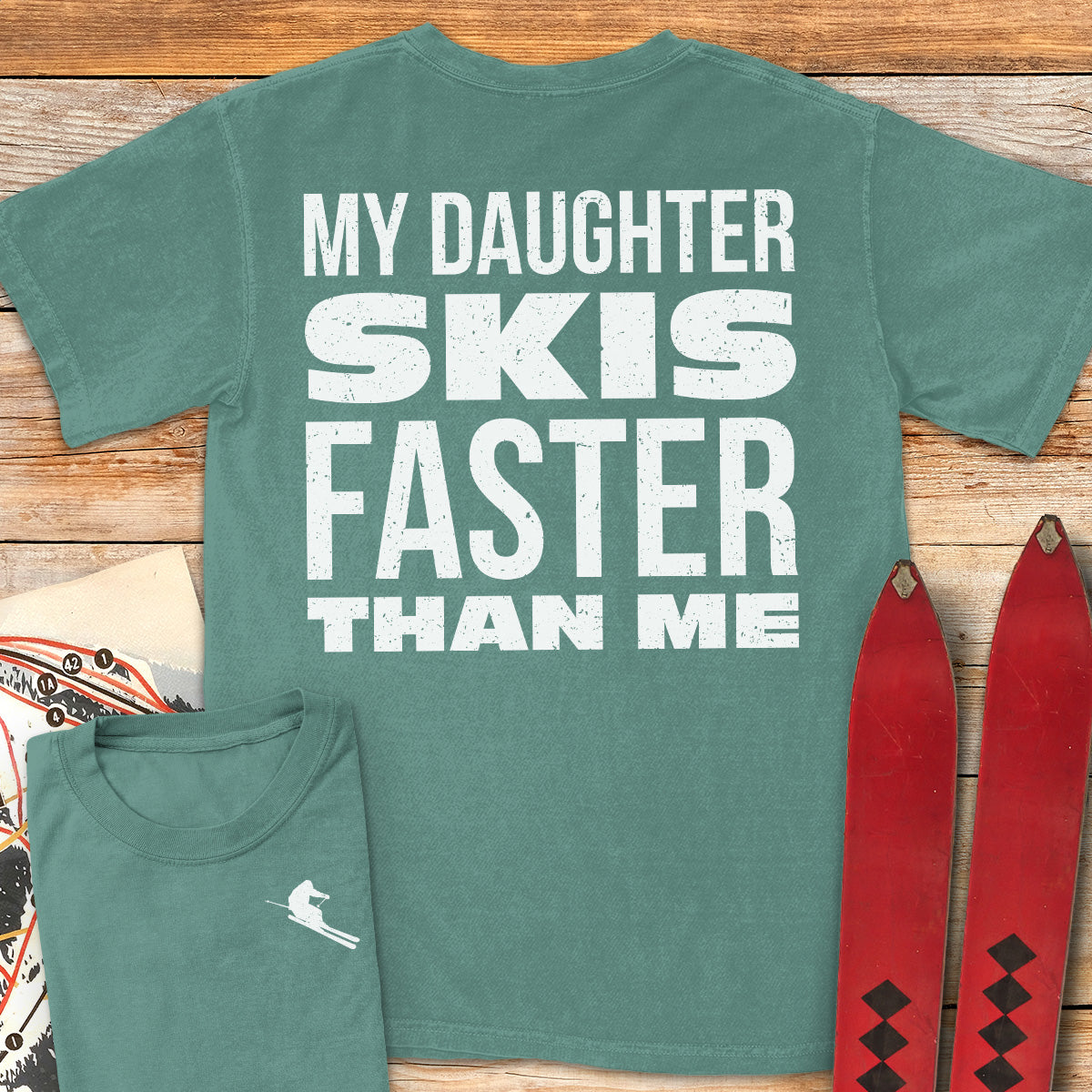 Daughter Skis Faster Back