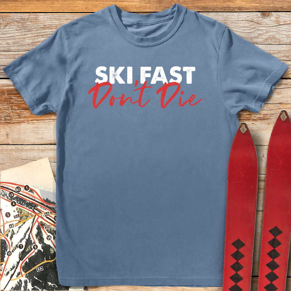 563 Ski Fast Don T Die White - Blue Jean