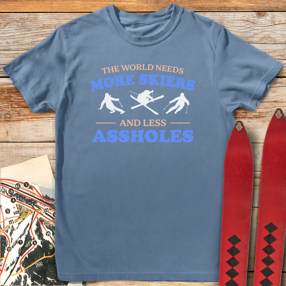 1351 More Skiers Less Assholes White - Blue Jean