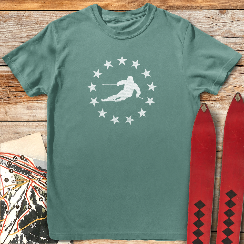 1328 Star Spangled Skier White - Light Green