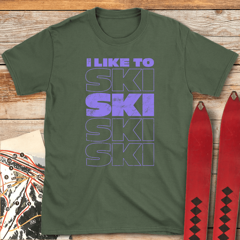 858 I Like To Ski White - Military Green