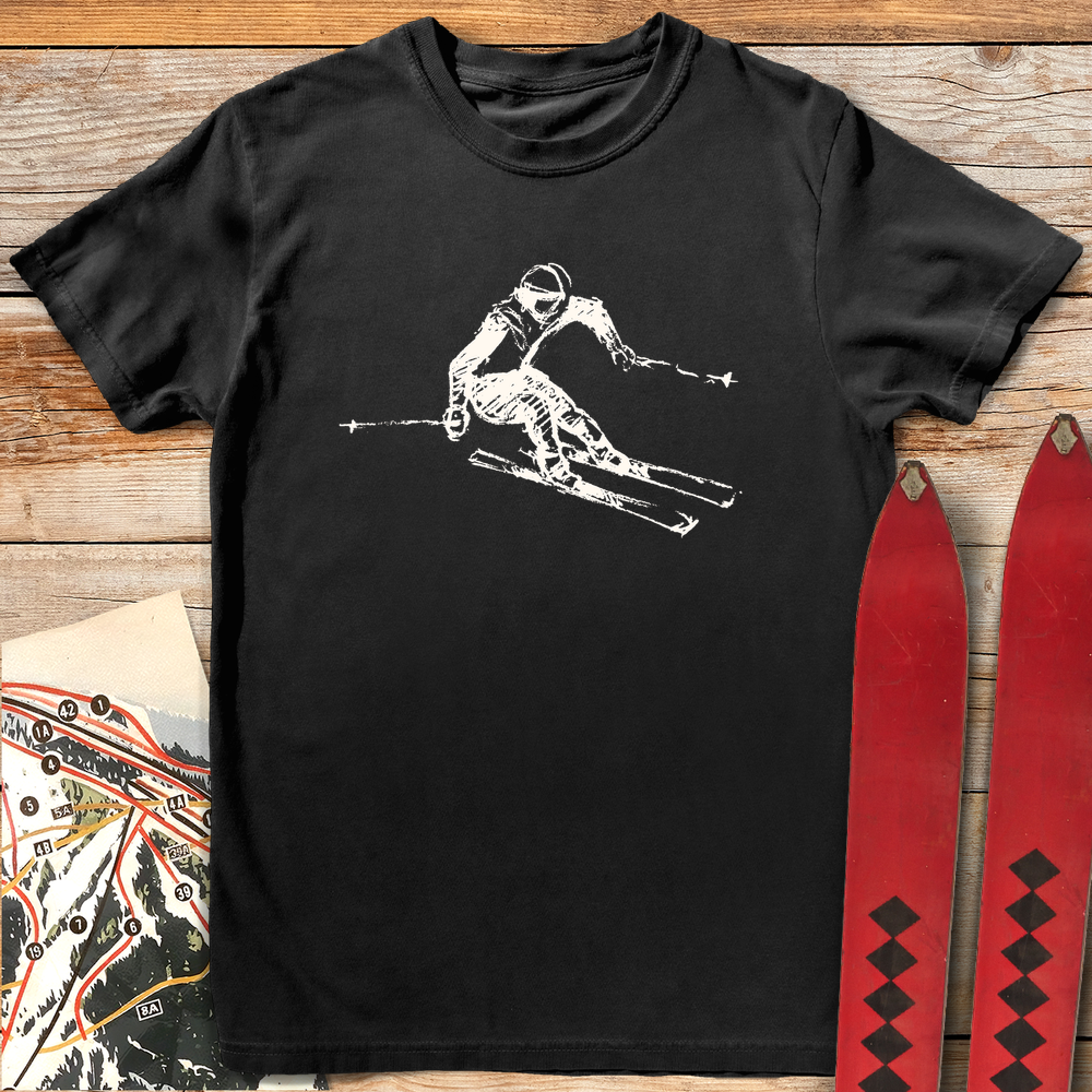 944 Sketched Skier White - Black