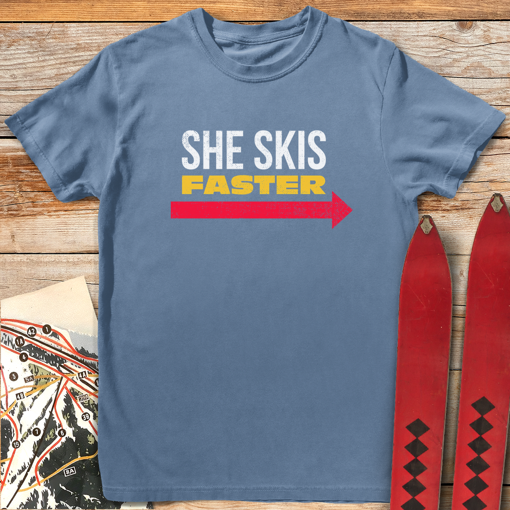 638 She Skis Faster White - Blue Jean
