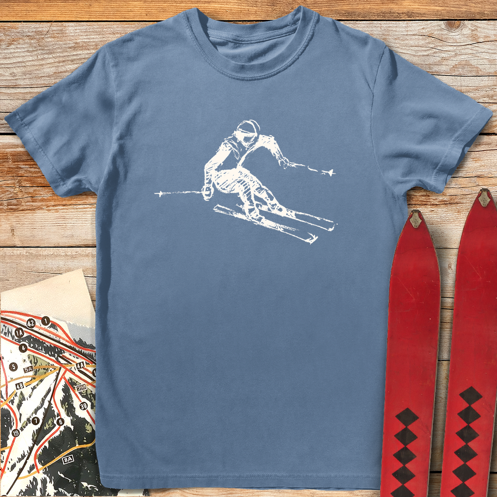 944 Sketched Skier White - Blue Jean