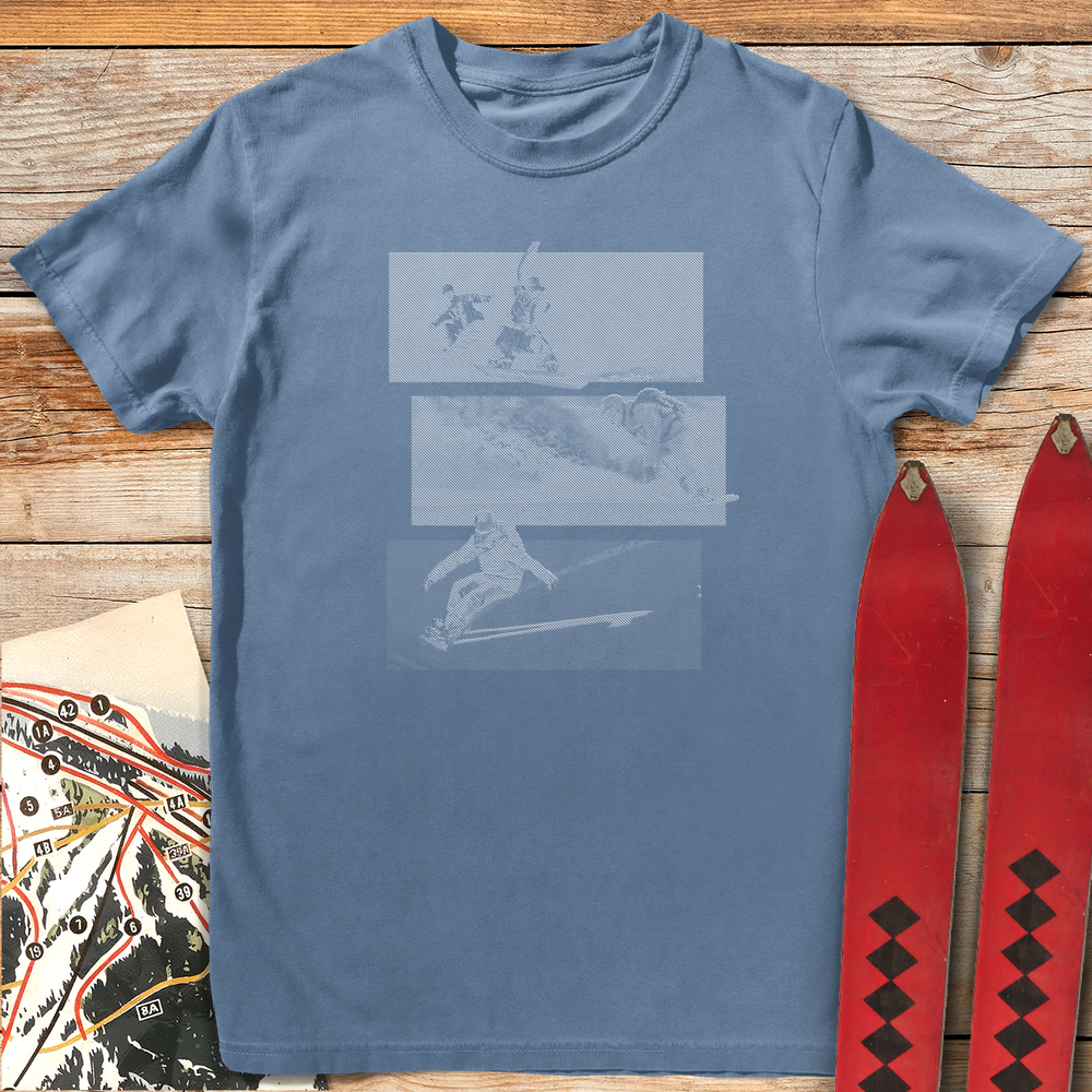 934 Snowboard Scenes White - Blue Jean