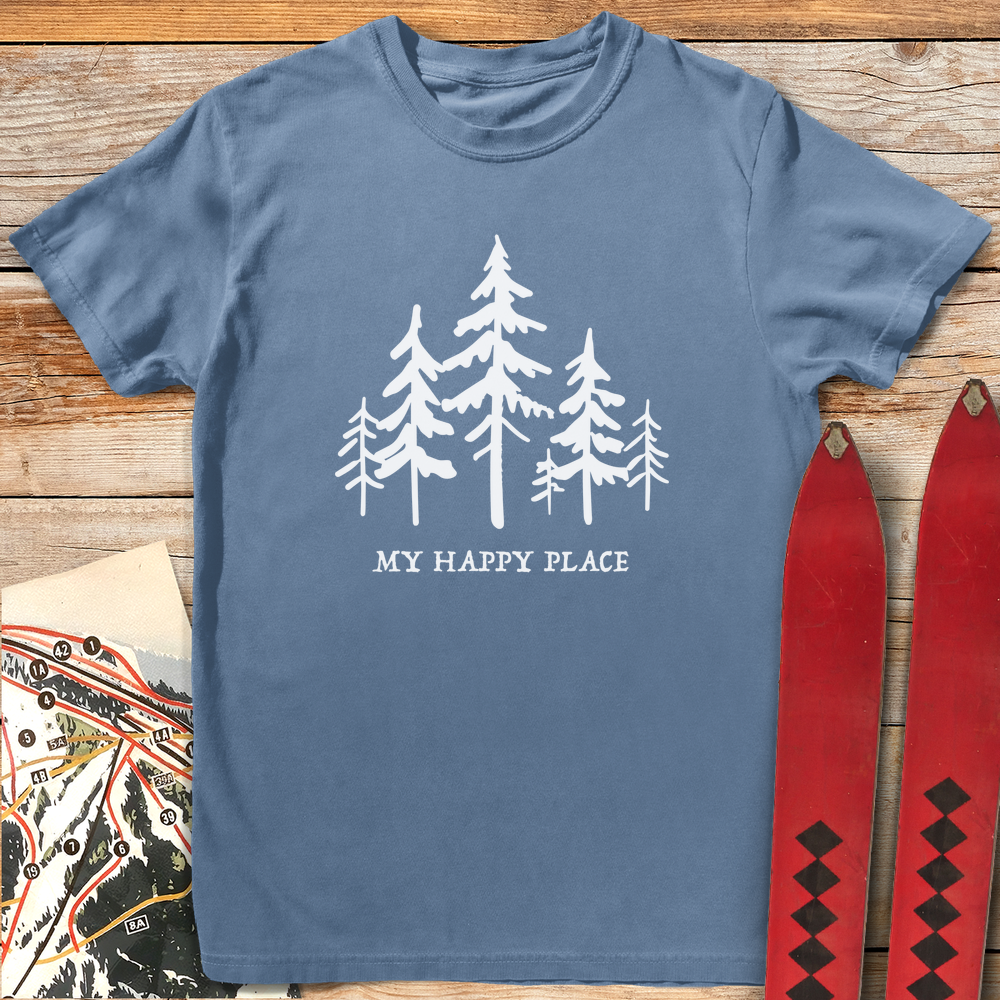 1296 Happy Place Trees White - Blue Jean