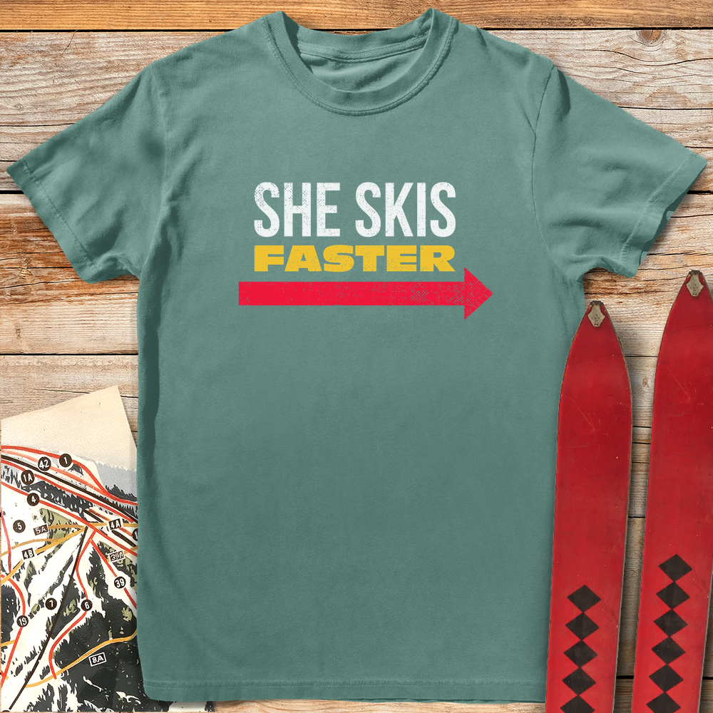 638 She Skis Faster White - Light Green
