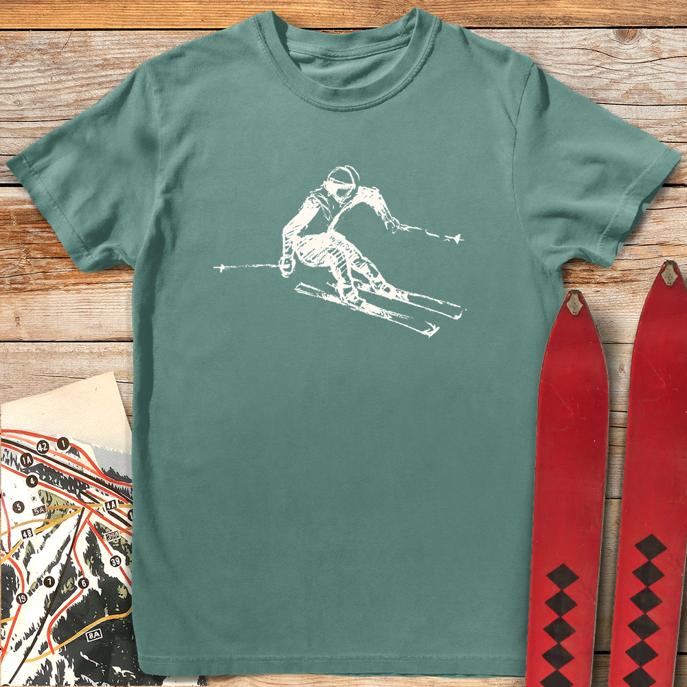 944 Sketched Skier White - Light Green
