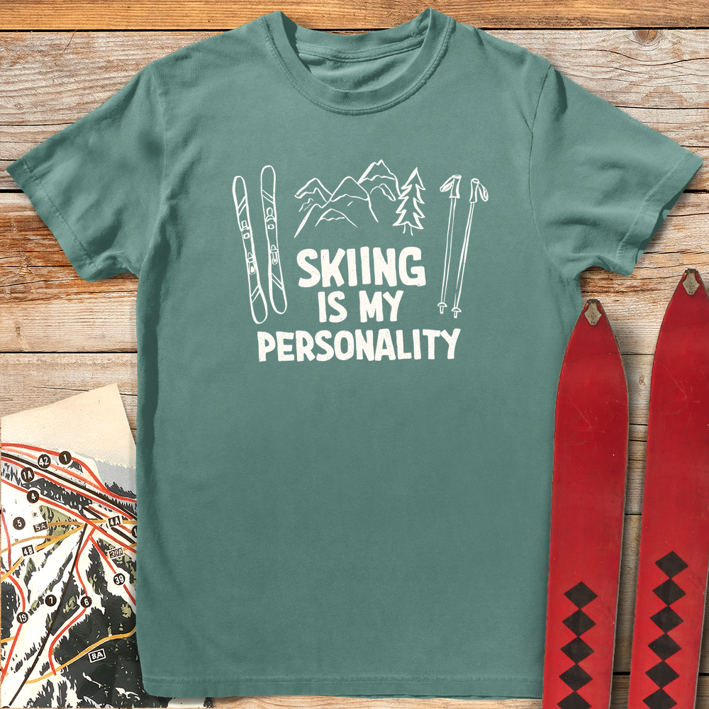 1115 Skiing Is My Personality White - Light Green