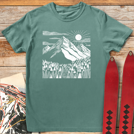 1126 Backcountry Views White - Light Green