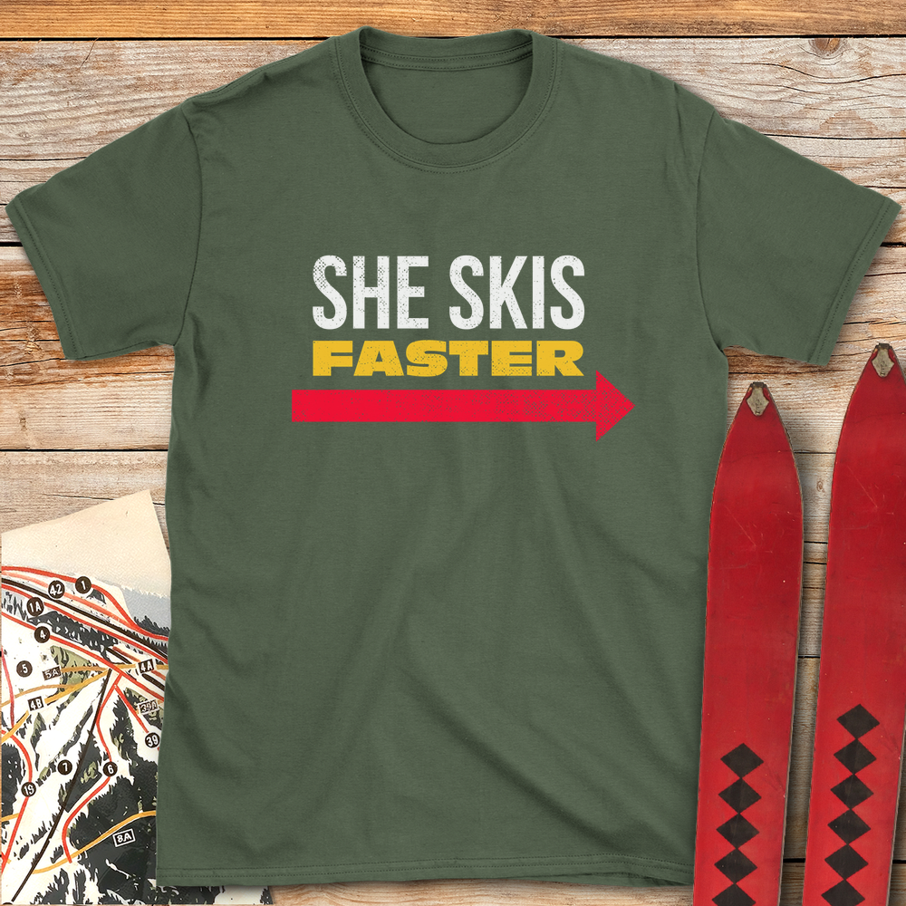 638 She Skis Faster White - Military Green