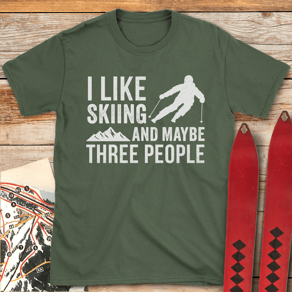 738 Thee People Skiing White - Military Green