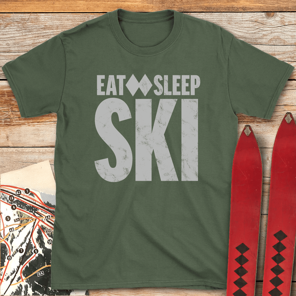 788 Eat Sleep Ski White - Military Green