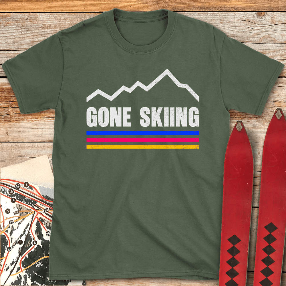 855 Gone Skiing Vintage White - Military Green