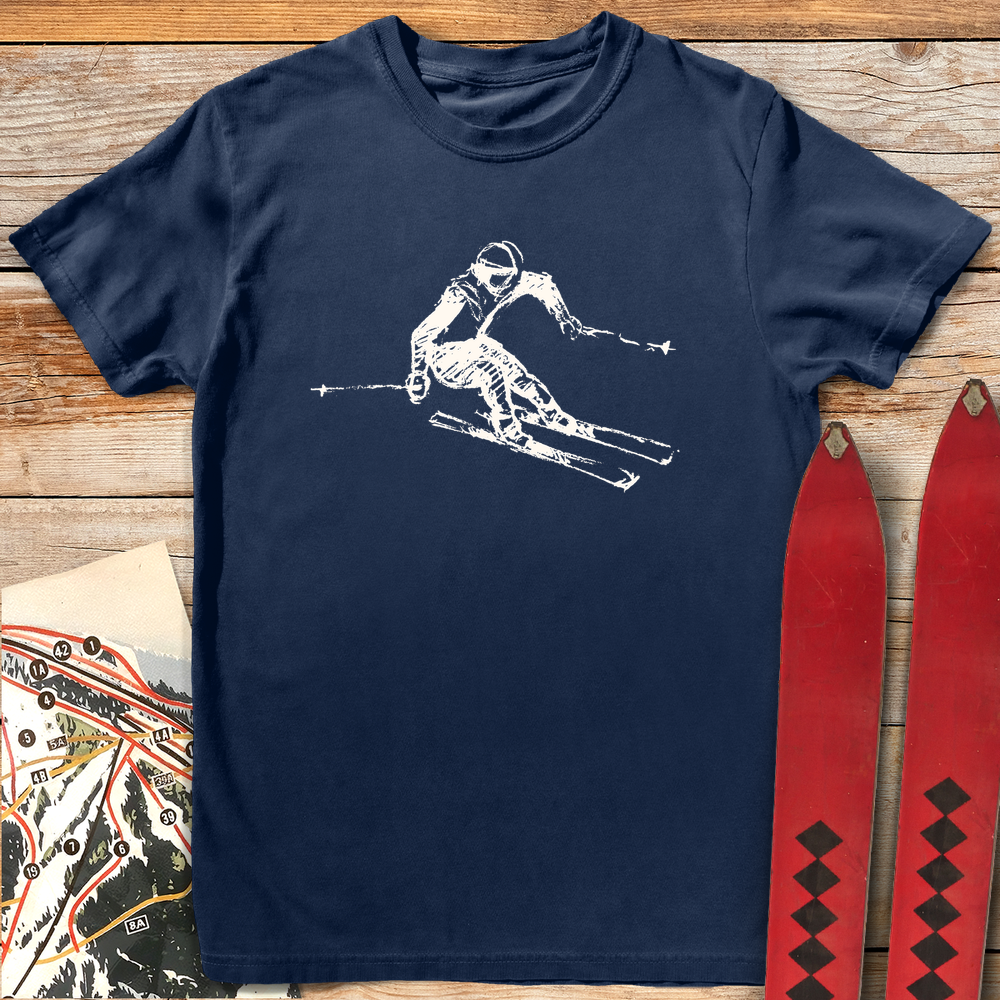 944 Sketched Skier White - Navy
