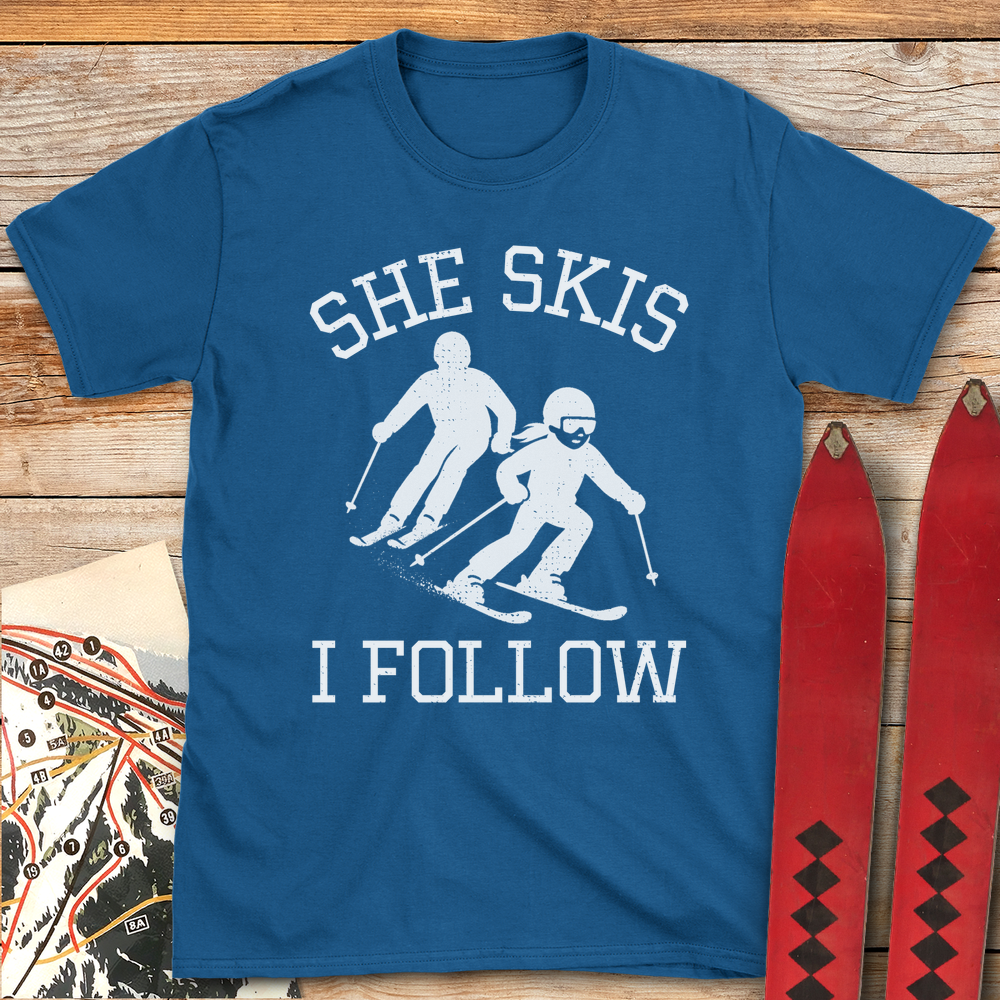 624 She Skis I Follow White - Royal